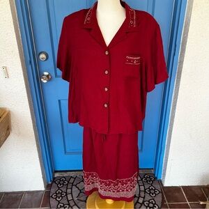 Vintage Red Two Piece CM Shapes Dresses Shirt And Skirt Size 2x